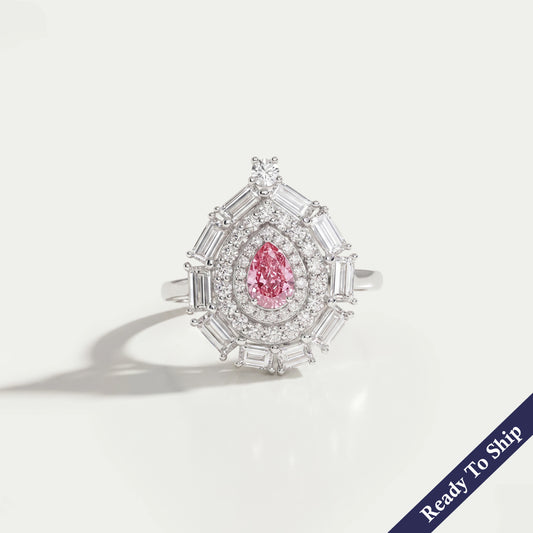 0,40 Karat pinker, birnenförmiger Labor-Diamantring mit Doppelhalo