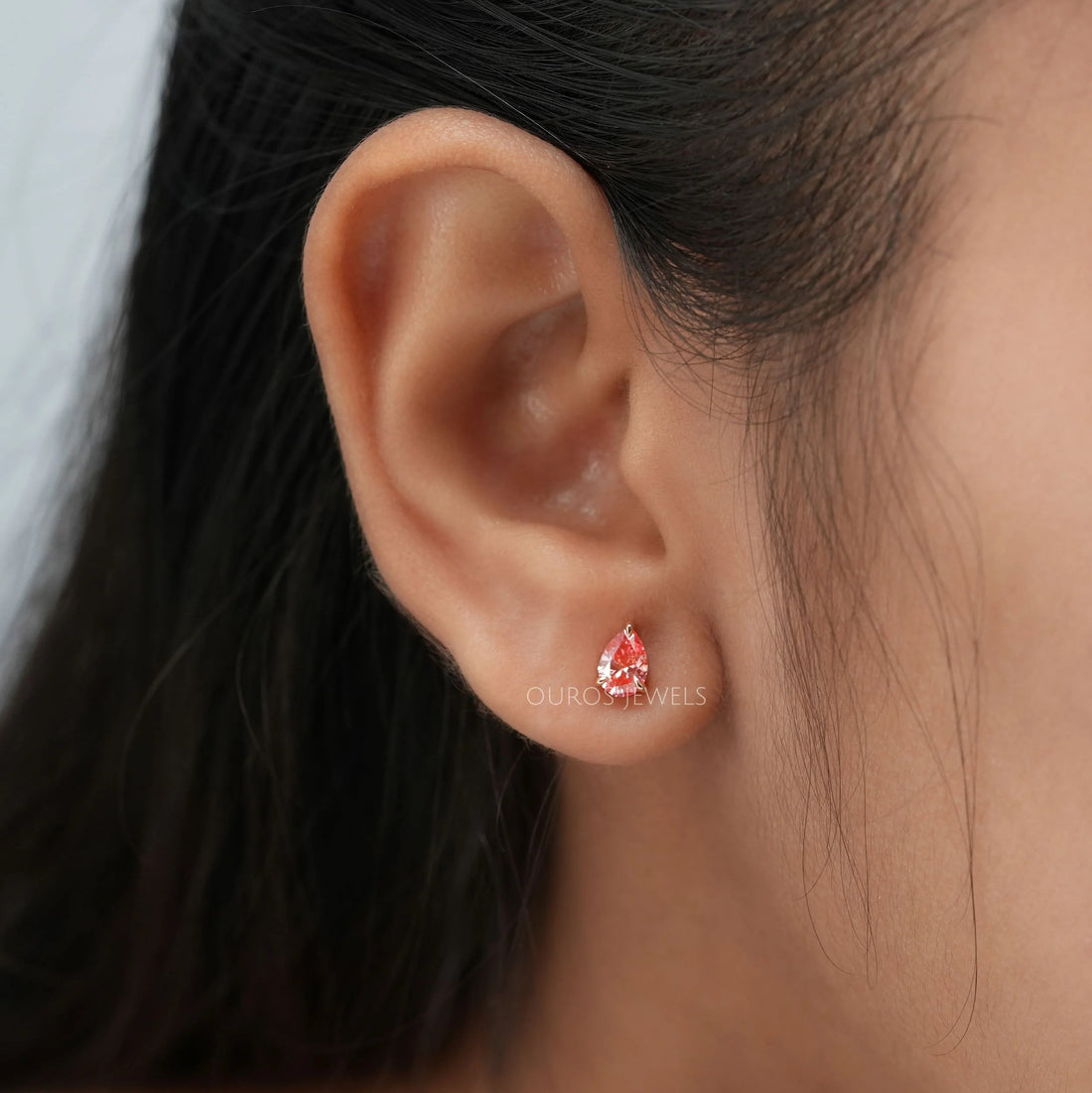 Pink Pear Cut Lab Diamond Solitaire Stud Earrings Earring