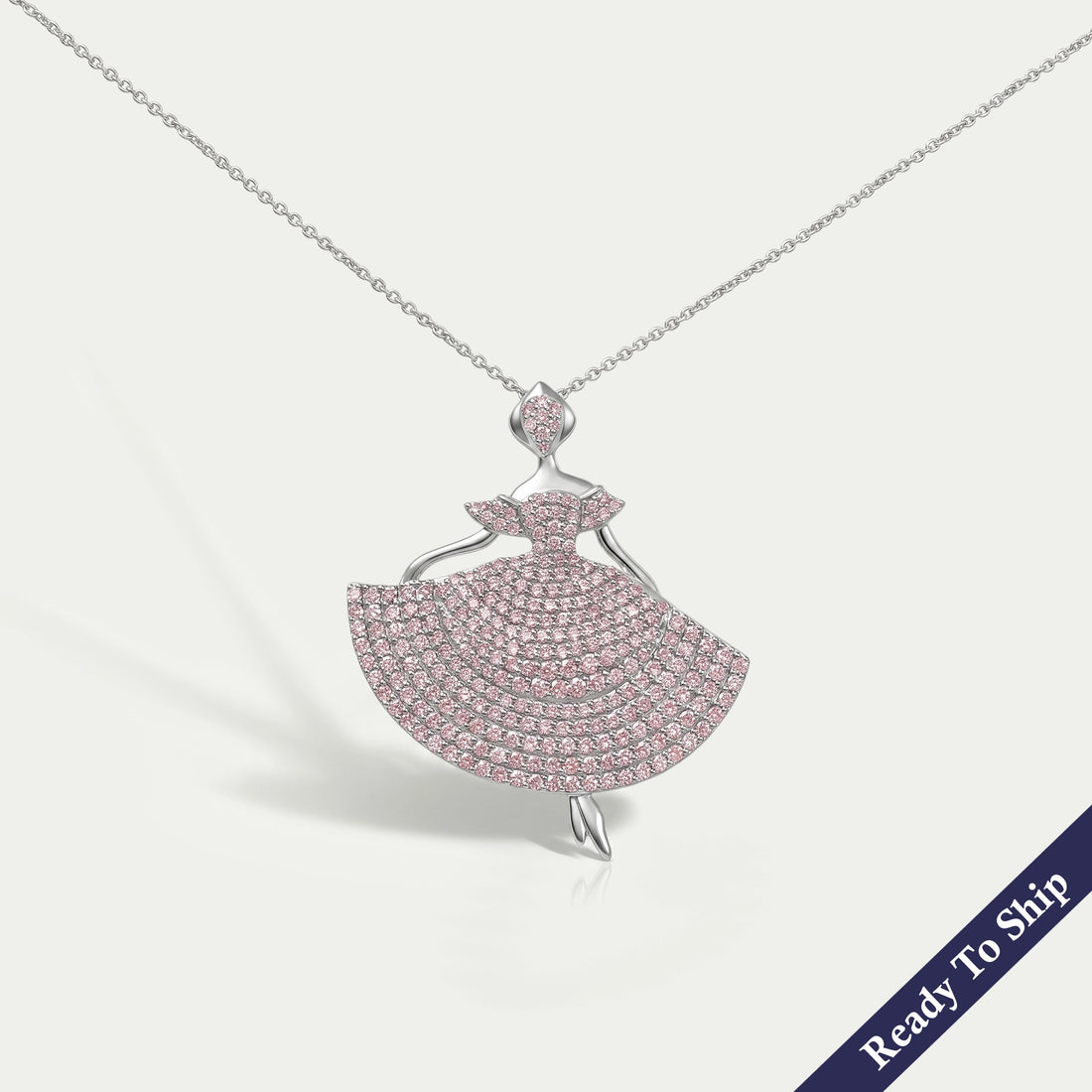 Fancy Pink Round Cut Crystals Barbie Doll Pendant Necklaces
