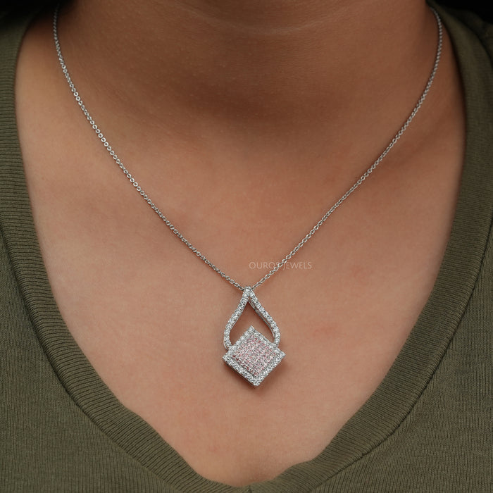 Fancy Pink Round Cluster Diamond Pendant Necklaces