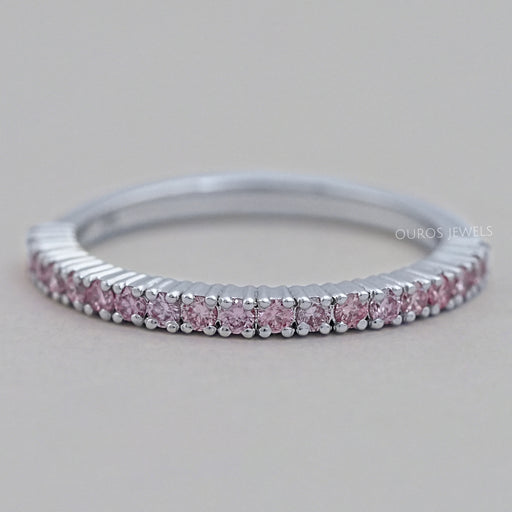 Pink Round Cut Lab Grown Diamond Half Eternity Band Ring