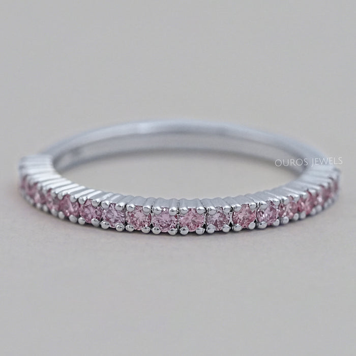 Pink Round Cut Lab Grown Diamond Half Eternity Band Ring