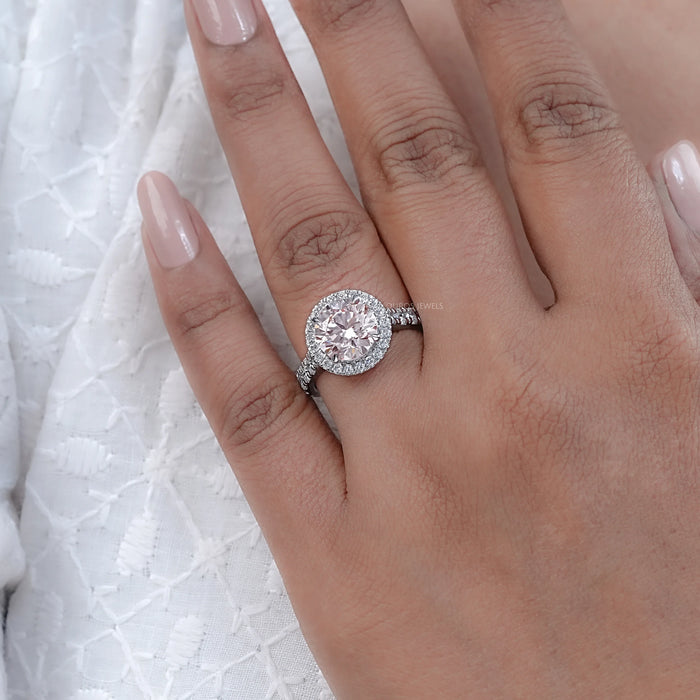Pink Round Cut Halo With Accent Engagement Ring Ring