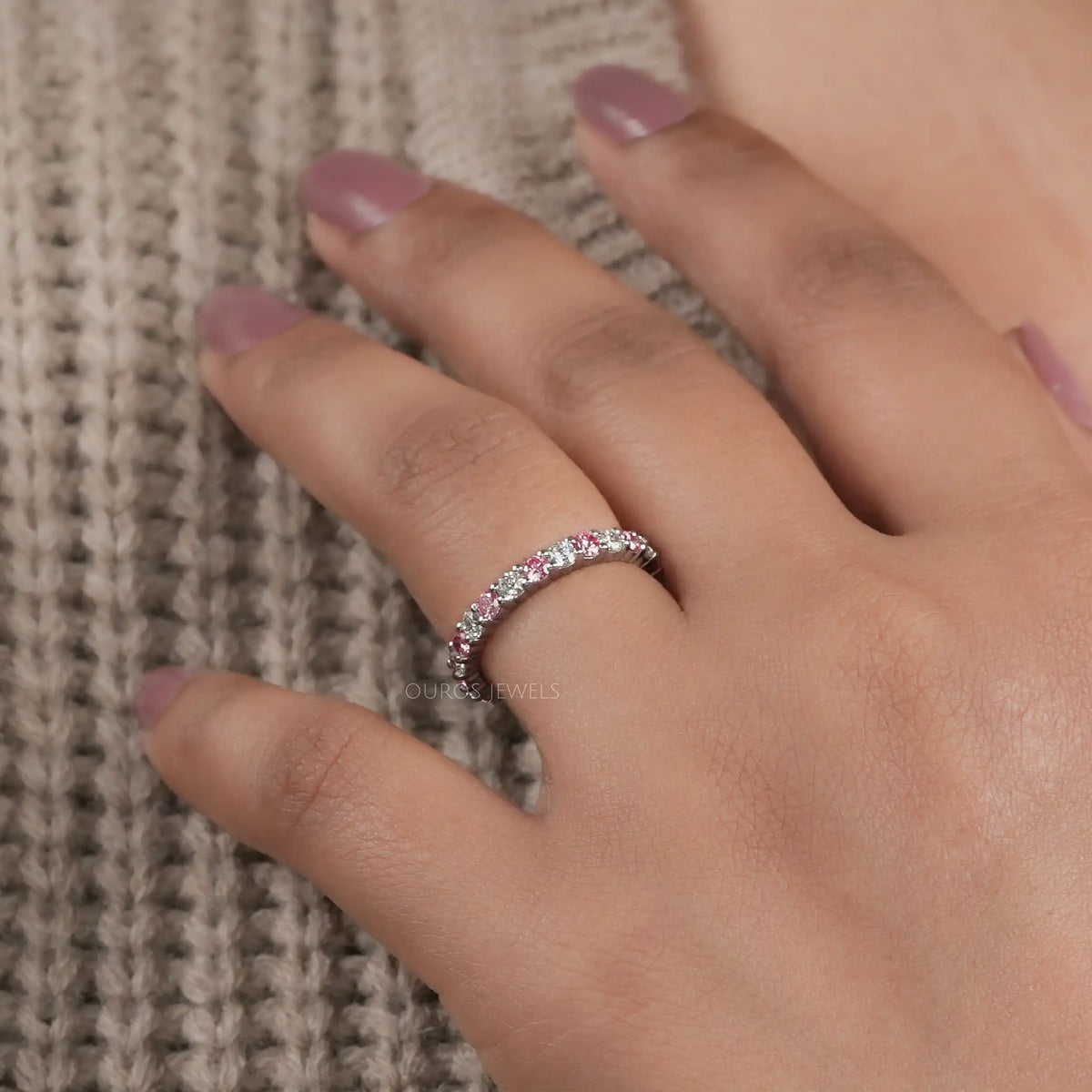 Multi Color Round Lab Diamond Wedding Bands Pink EF_VS Ring