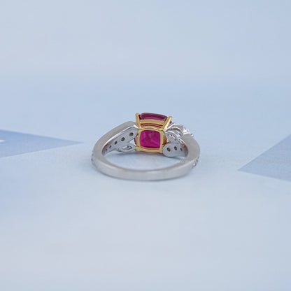 Ruby Cushion Gemstone And Lab Diamond Split Shank Ring Rings