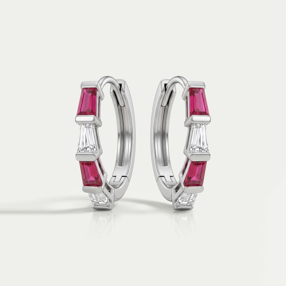 Ruby Tapered Baguette And Lab Diamond Hoop Earrings Earrings