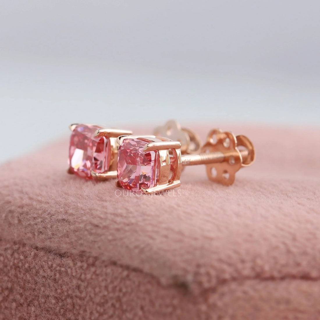 Pink Cushion Cut Lab Diamond Stud Earrings Earring
