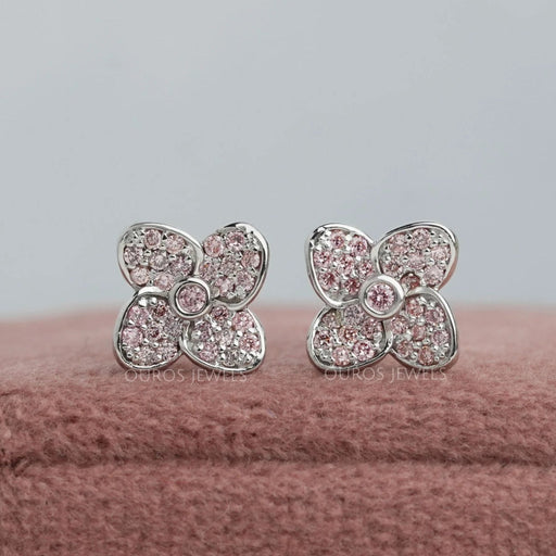 Flower Shape Pink Round Cut Lab Diamond Stud Earrings