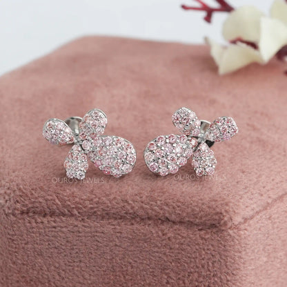 Floral Shape Pink Round Cut Push Back Stud Earrings