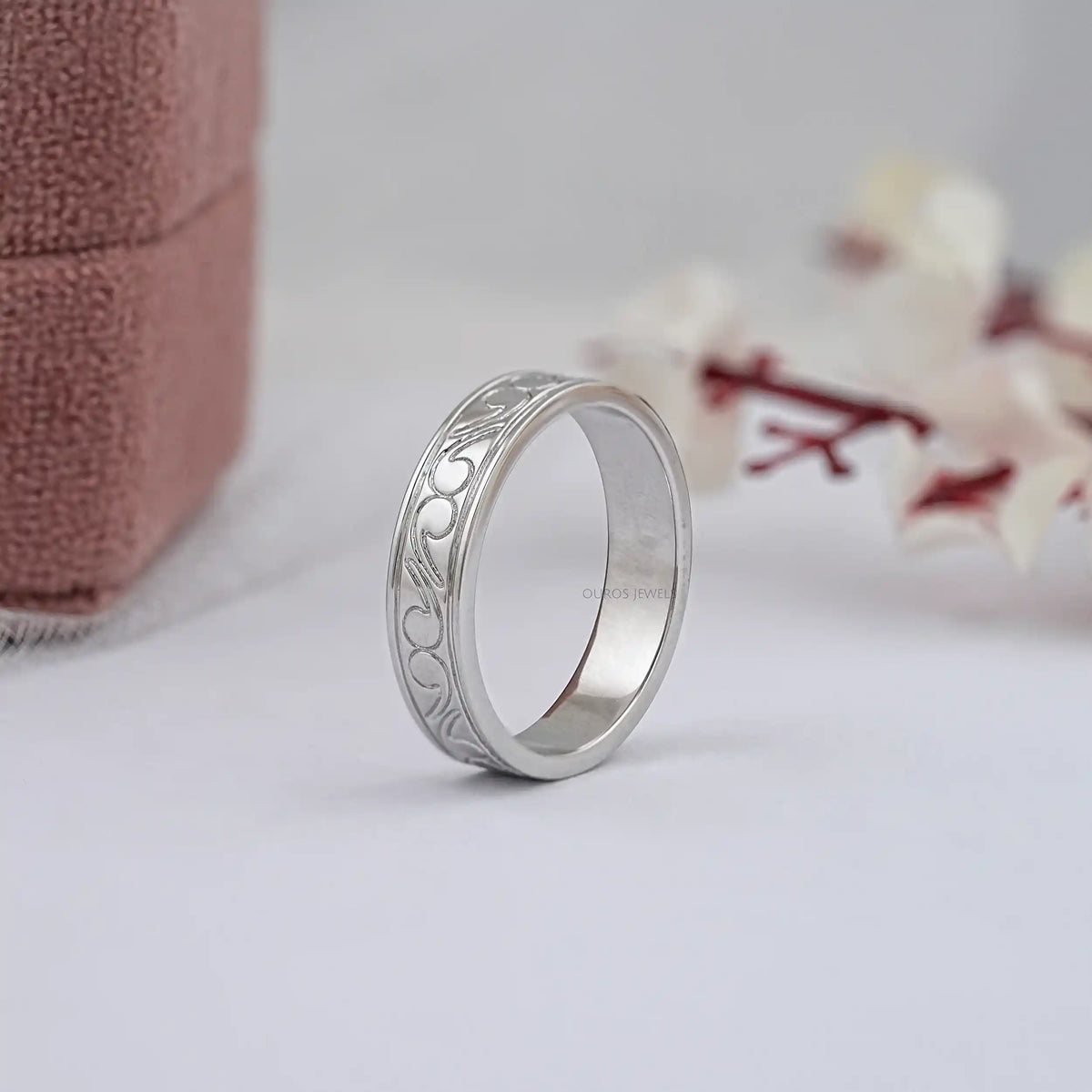 Scroll Engraved Wedding Men's Bands Rings