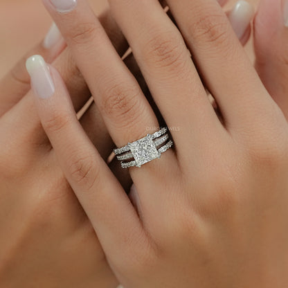 Solitär mit rundem Schliff und Diamant Akzent Brautring Set