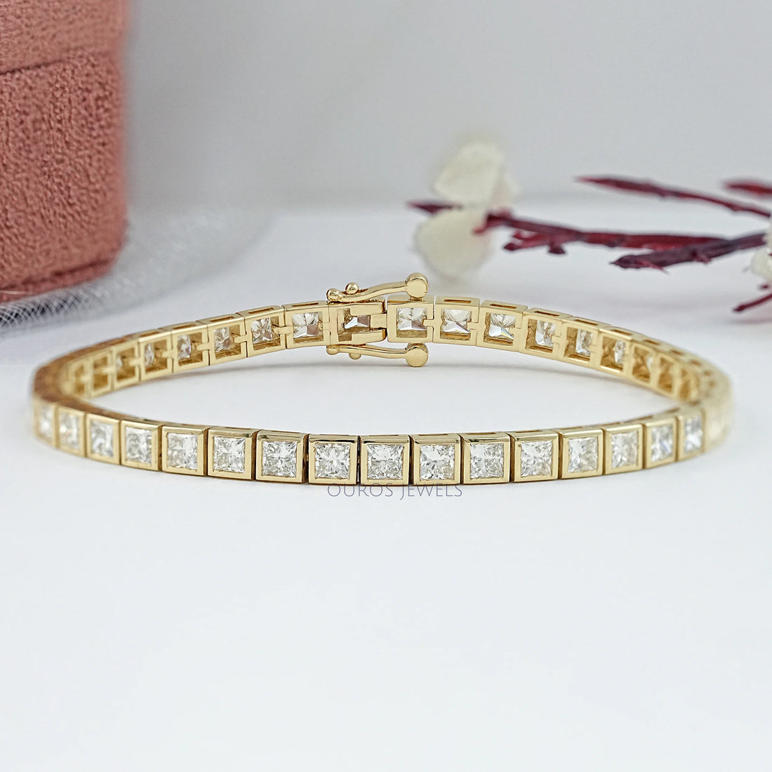 Princess Cut Lab Grown Diamond Tennis Bracelet Bezel Set Bracelet