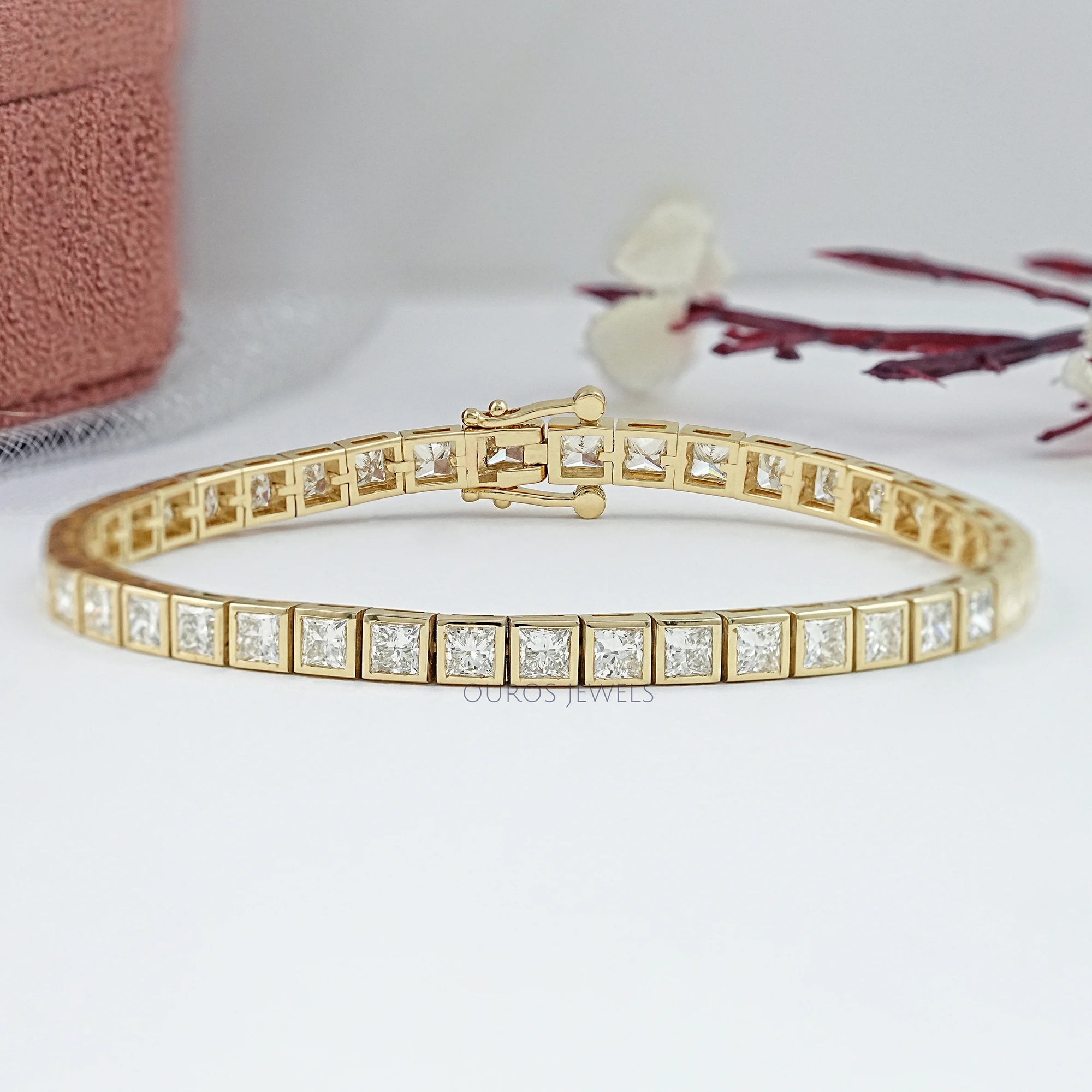 Princess Cut Lab Grown Diamond Tennis Bracelet Bezel Set Bracelet