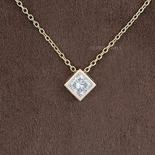 Princess Diamond Bezel Set Solitaire Pendant Necklaces