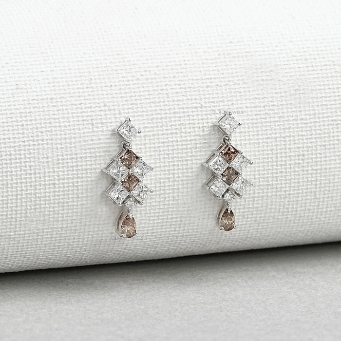 Champagne Princess Cut Lab Diamond Drop Earrings Earrings