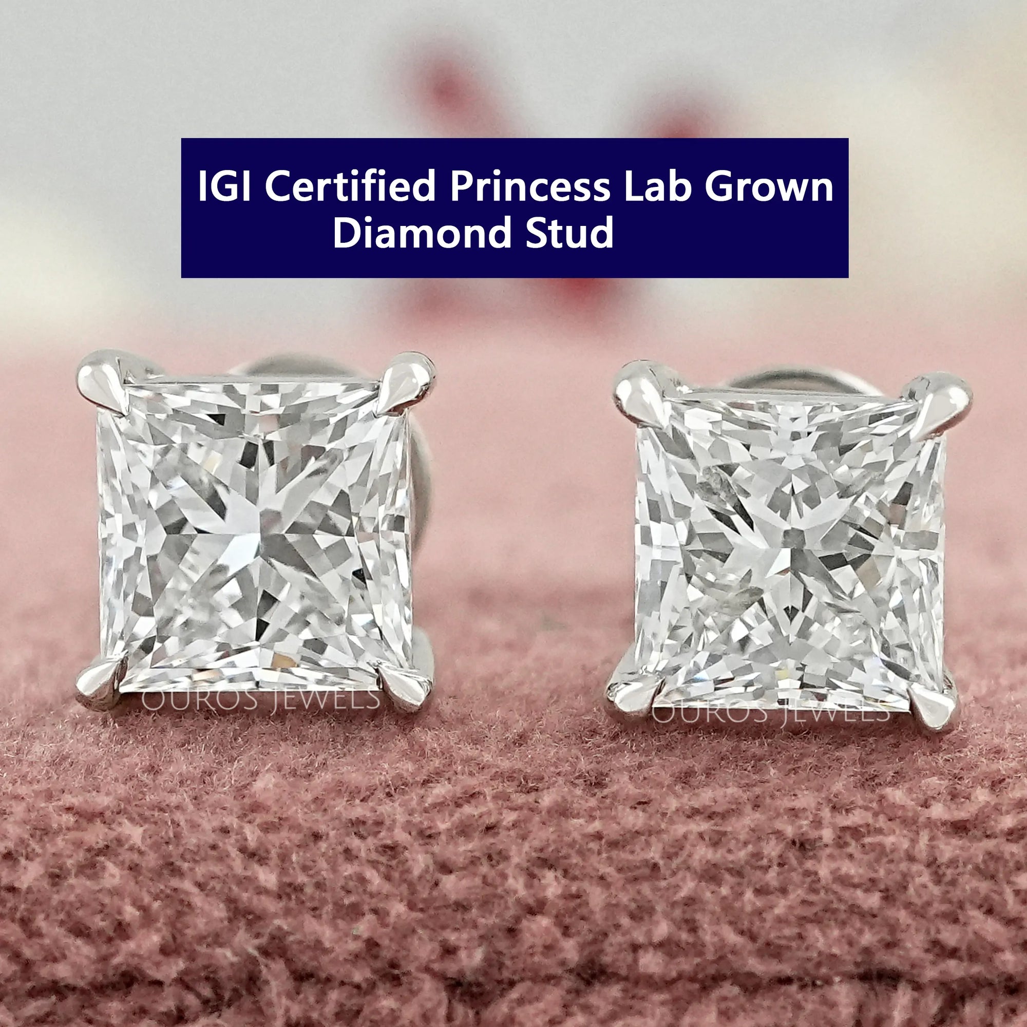 Princess Cut Lab Grown Diamond Stud Earring