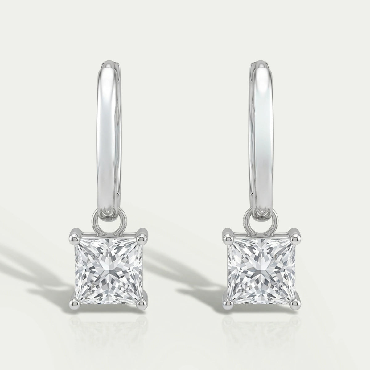 Lab Diamond Princess Cut Dangle Hoop Earrings