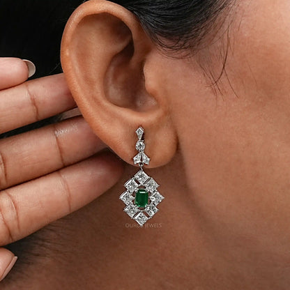 Green Gemstone And Princess Halo Earrings Earring