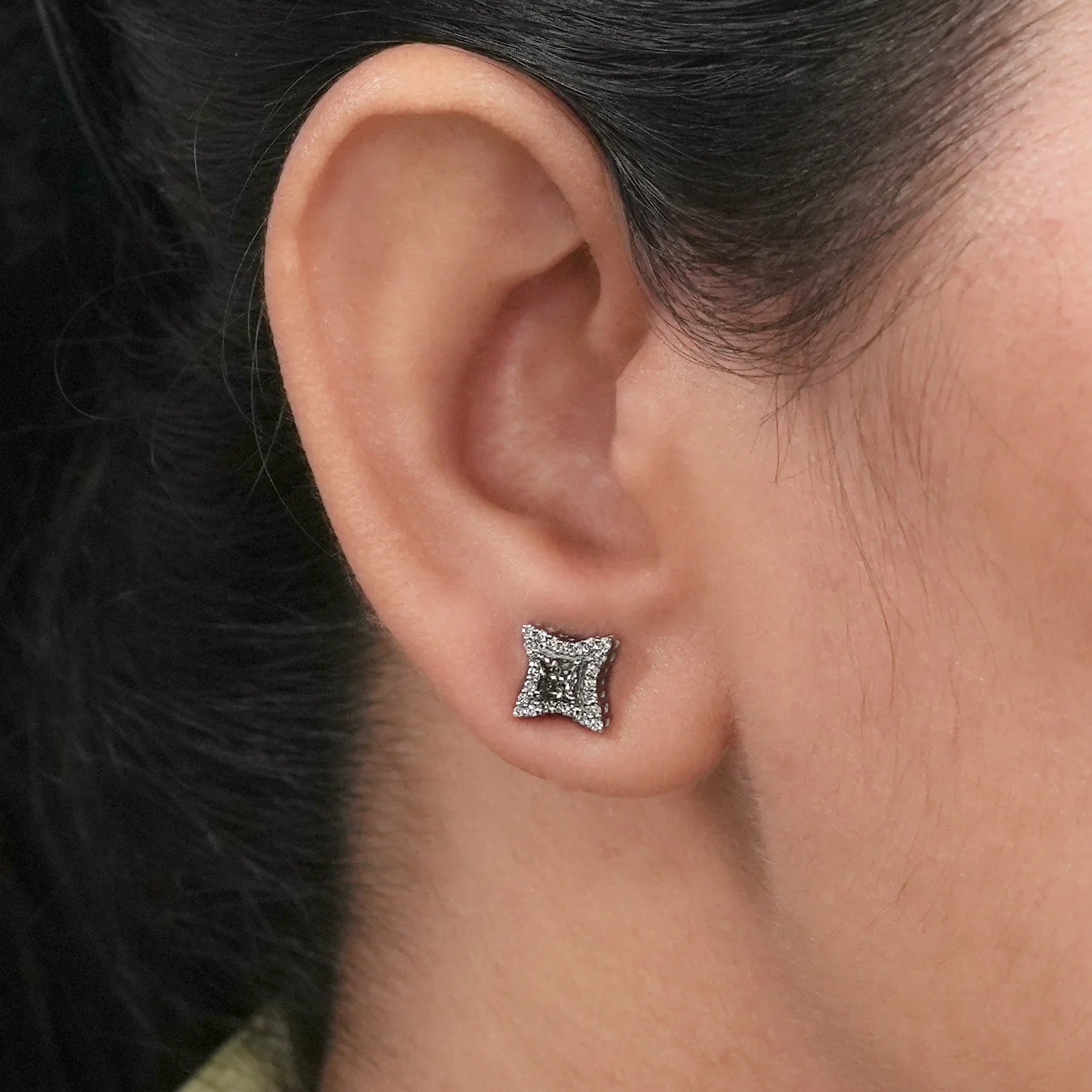 Olive Princess Lab Diamond Halo Stud Earrings Earring