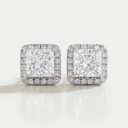Lab Princess Diamond Halo Stud Earrings Earring
