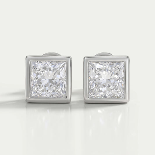 Princess Lab Diamond Bezel Stud Earrings Earrings