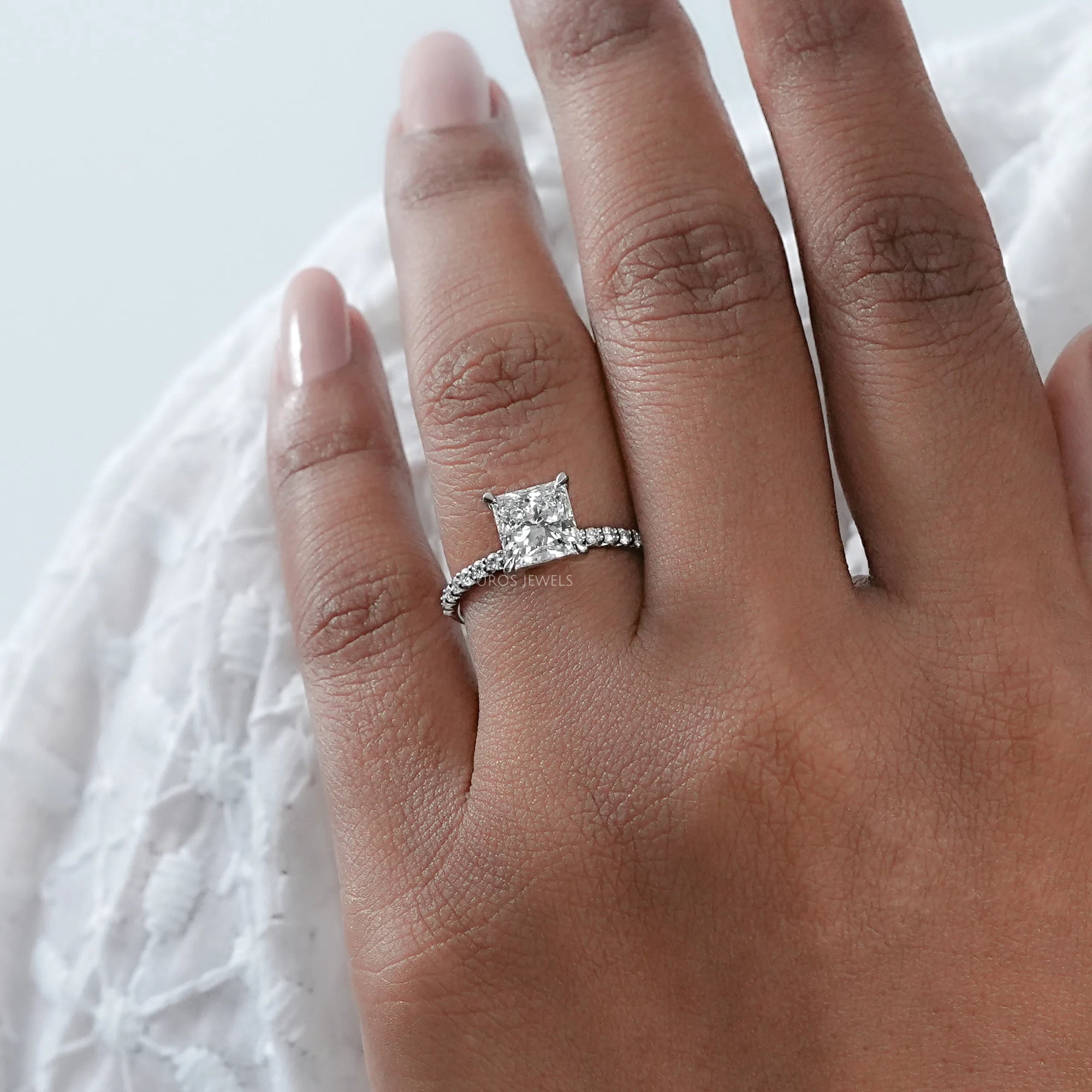 Princess Diamond Solitaire Accent Engagement Ring Rings
