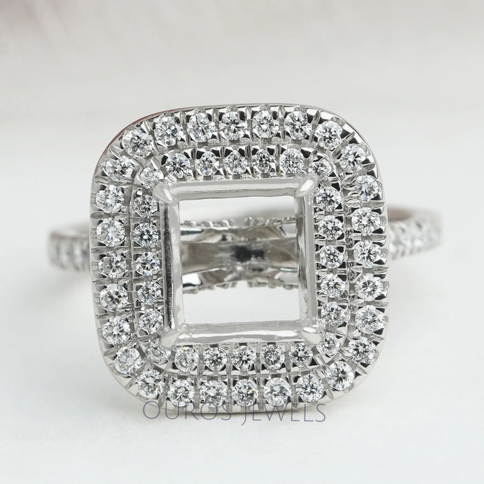 Princess Cut Double Halo Semi Mount Engagement Ring