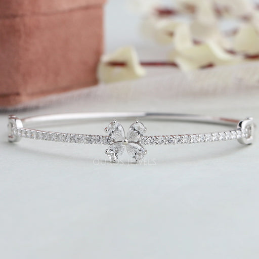 Flower Shape Pear Diamond Bangle Bracelet