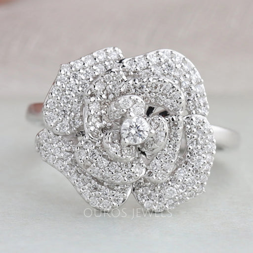 Round Cluster Diamond Pave Set Ring
