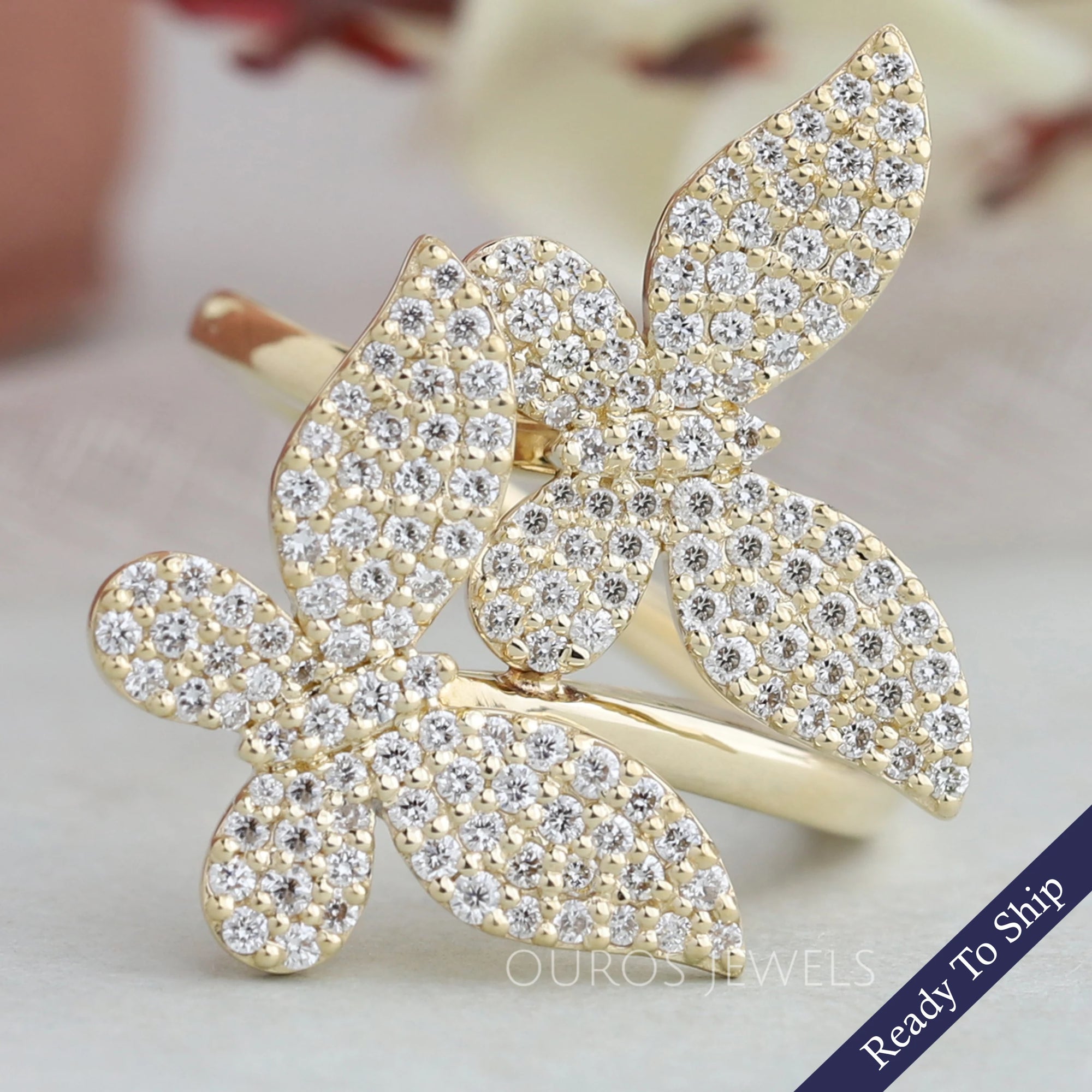 Butterfly Shape Round Cluster Diamond Anniversary Ring
