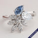 Flower Shape Blue Pear And Round Cut Cluster Diamond Ring Ring