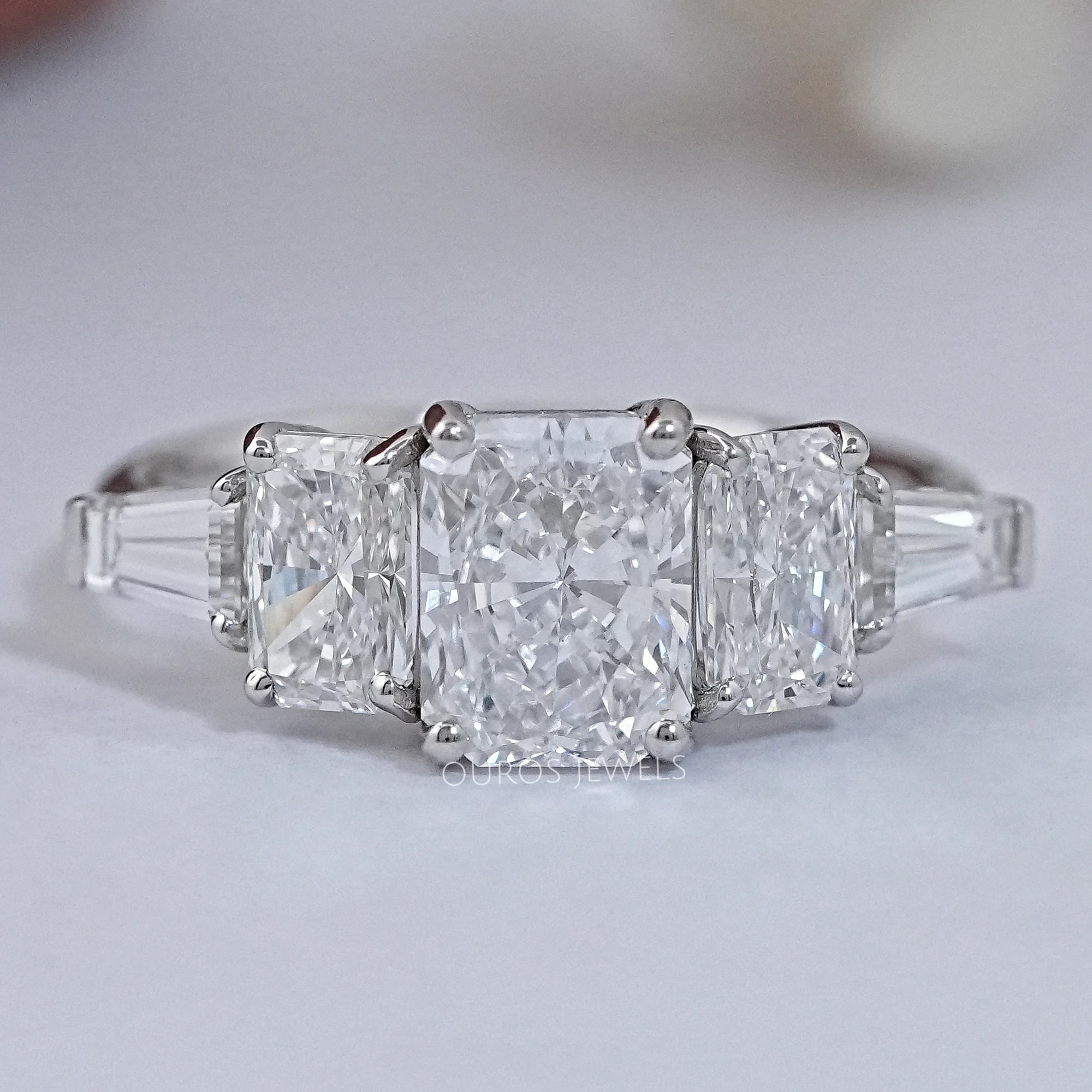 Radiant Lab Diamond Five Stone Engagement Ring Rings