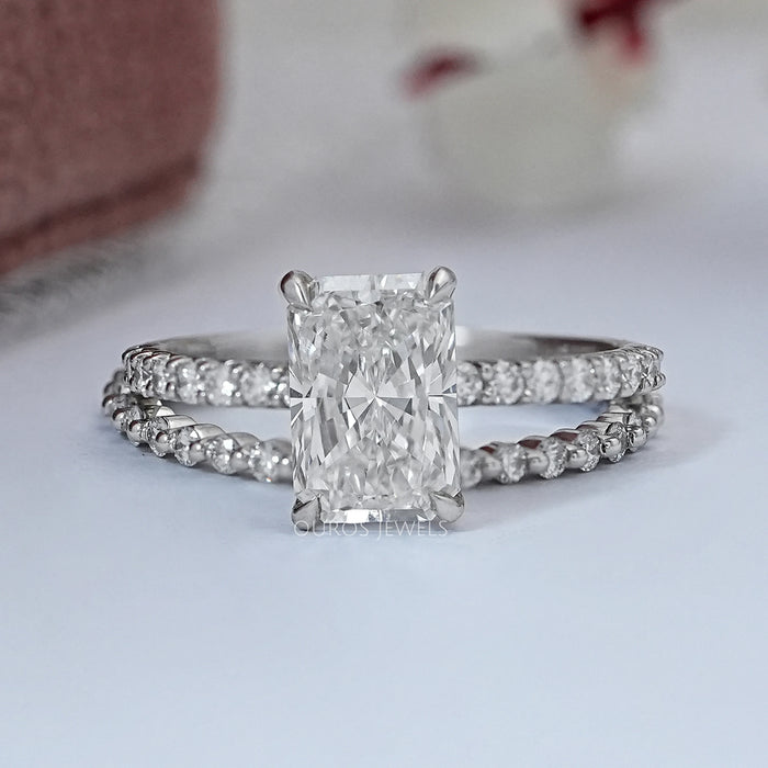 Radiant Cut Solitaire Accent Bridal Ring Set Rings