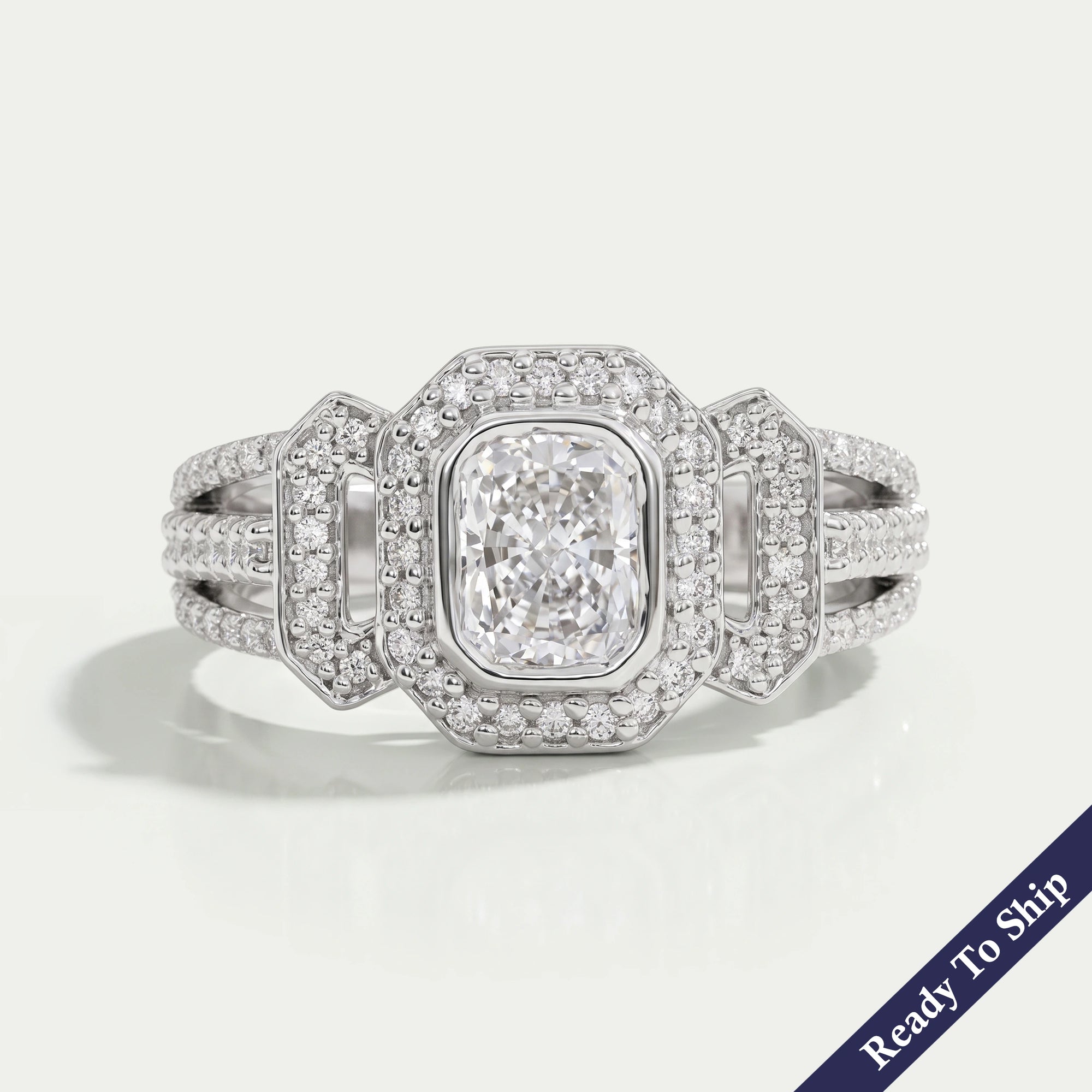 Radiant Cut Cluster Diamond Engagement Ring