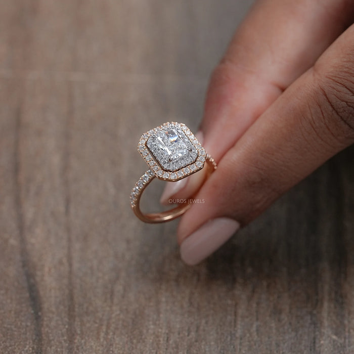 Radiant Cut Double Halo Solitaire Accent Engagement Ring Rings