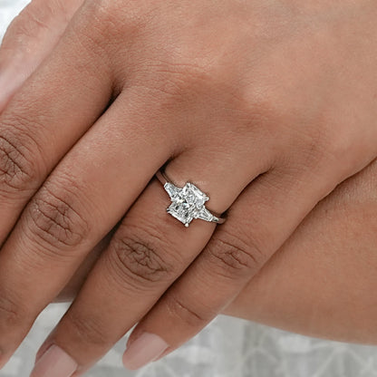Brilliant Radiant Cut And Tapered Baguette Three stone ring Rings