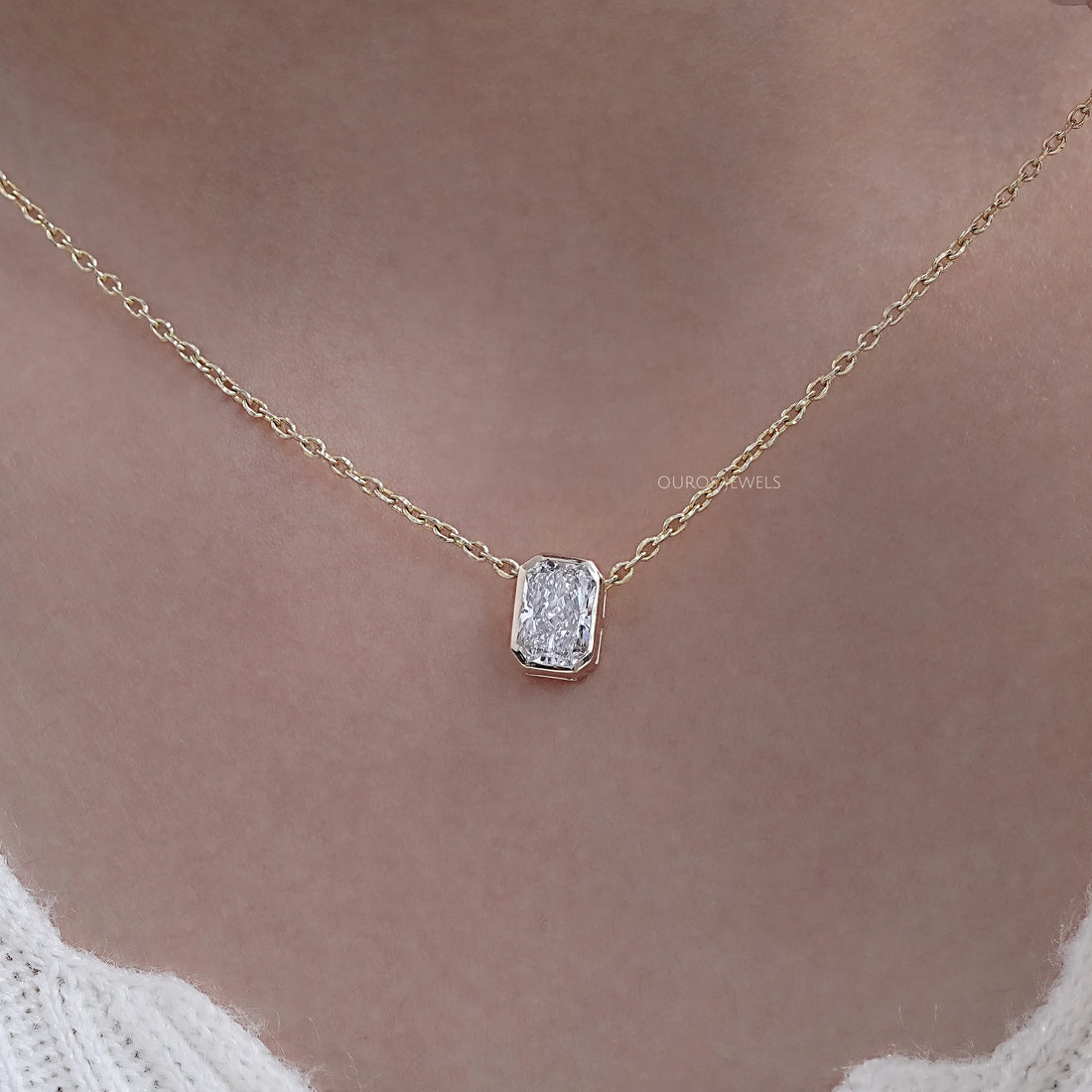 Bezel Radiant Lab Grown Diamond Solitaire Pendant Necklaces
