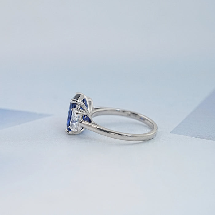 Sapphire Radiant And Lab Diamond Three Stone Ring