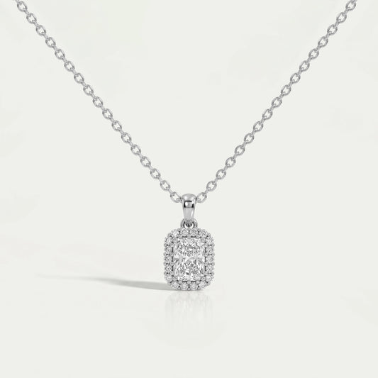 Radiant Lab Grown Diamond Halo Pendant Necklaces