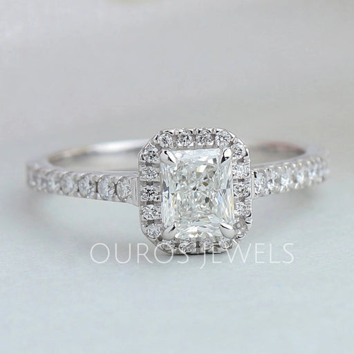 Radiant Cut Halo Solitaire Accent Diamond Ring
