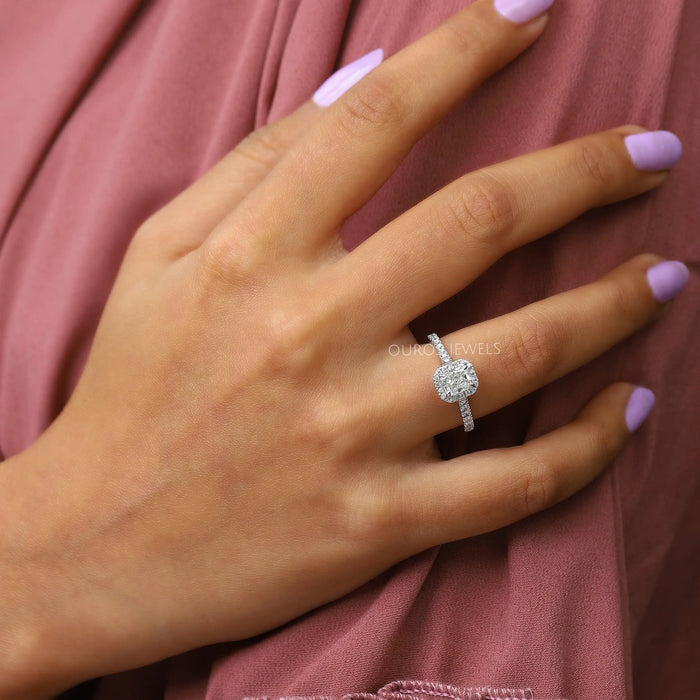Radiant Cut Halo Solitaire Accent Diamond Ring
