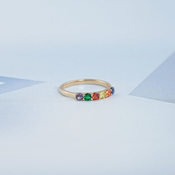 Rainbow Round Gemstone Dainty Wedding Ring Ring