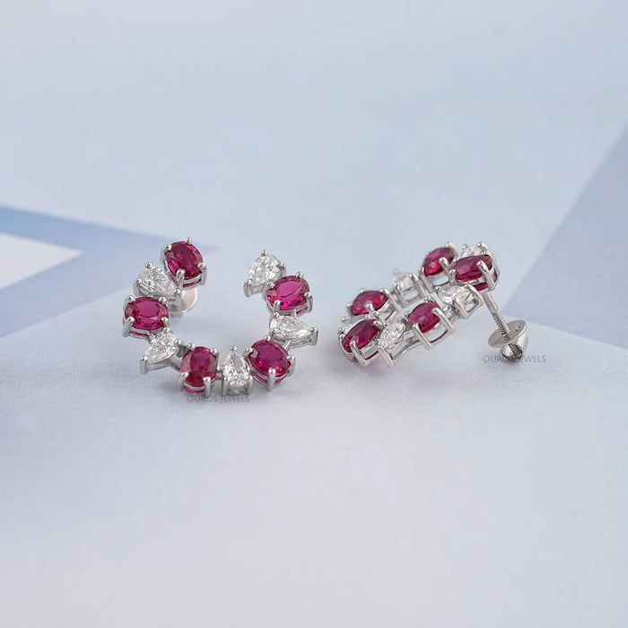 Ruby Oval And Pear Diamond Earrings