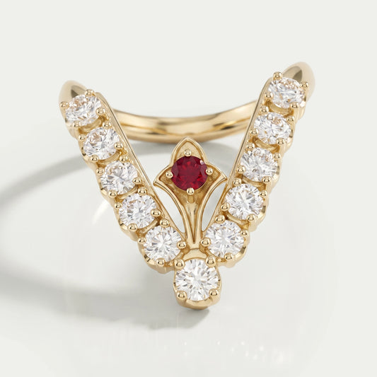 Red Ruby Round Diamond Vanki Ring Ring