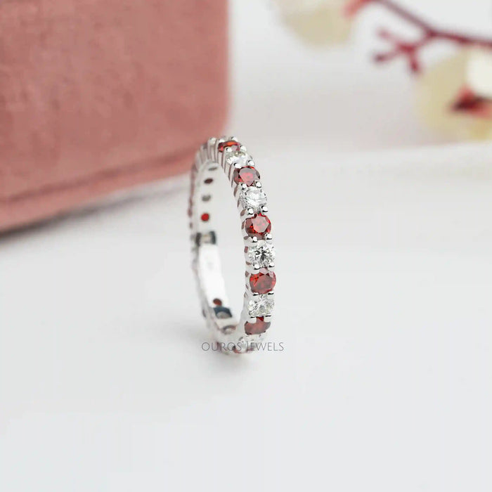Multi Color Round Lab Diamond Wedding Bands Red EF_VS Ring