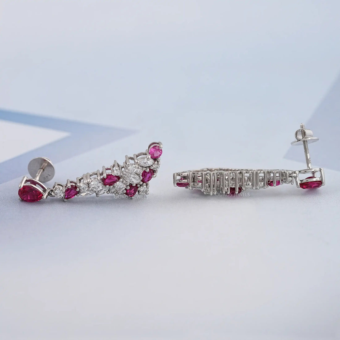 Ruby Pear Gemstone Cluster Dangle Earrings