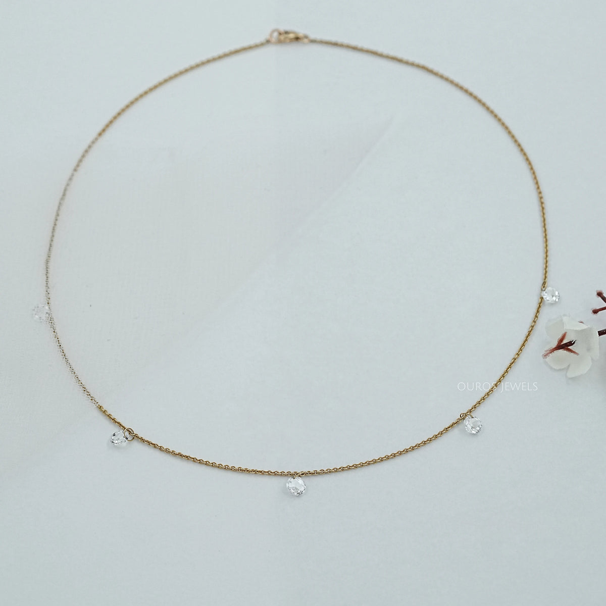 Rose Cut Round Lab Diamond Station Necklace Necklaces
