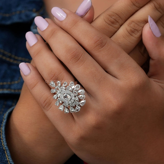 Rose Cut Lab Diamond Cluster Ring Ring