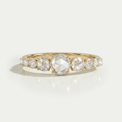 Round Rose Cut Lab Diamond Engagement Ring Ring