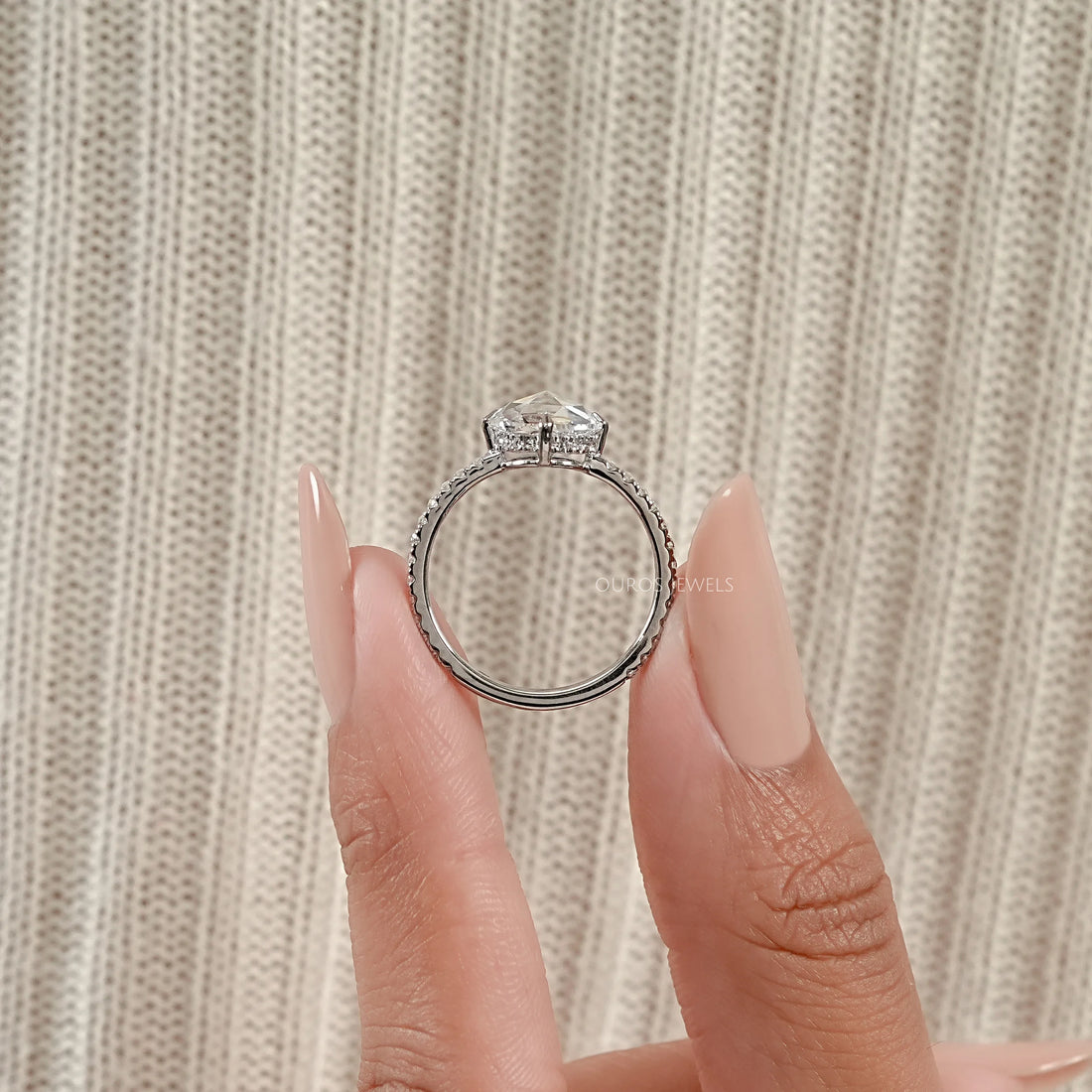 Rose Cut Round Diamond Hidden Halo Accent Ring